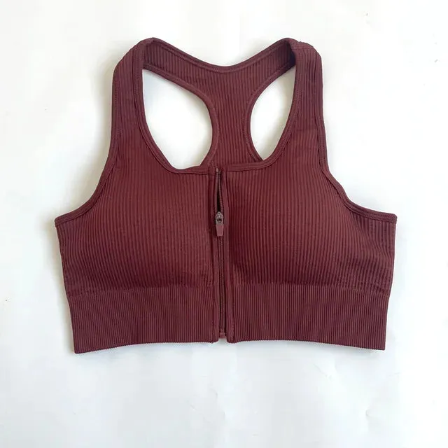 Zipper Seamless High Support Sports Bra for Women - Fitness Crop Top