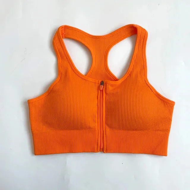 Zipper Seamless High Support Sports Bra for Women - Fitness Crop Top